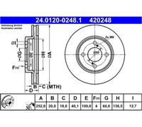 ATE Disco freno 24.0120-0248.1 anteriore ventilato 1 pezzo