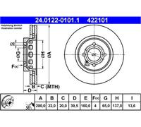 Disco freno ATE 24.0122-0101.1 anteriore, ventilato, altamente carbonizzato, 1 Pezzo