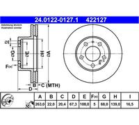 ATE Disco freno 24.0122-0127.1 anteriore ventilato 1 pezzo