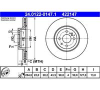 Disco freno ATE 24.0122-0147.1 anteriore, ventilato, 1 Pezzo