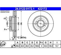 ATE Disco freno 24.0122-0172.1 anteriore ventilato 1 pezzo