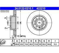 Disco freno ATE 24012202101 per SEAT SKODA VAG