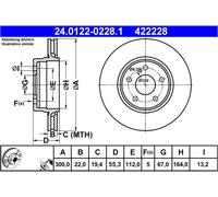ATE disco freno 24.0122-0228.1 ventilato diametro 300 spessore 22 mm 5 fori