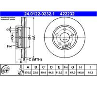 Disco freno ATE 24.0122-0232.1 anteriore, ventilato, altamente carbonizzato, 1 Pezzo