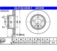 Disco freno ATE 24.0122-0238.1 anteriore, ventilato, altamente carbonizzato, 1 Pezzo