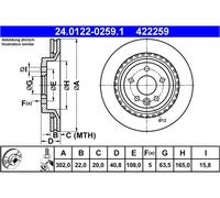 Disco freno ATE 24.0122-0259.1 posteriore, ventilato, altamente carbonizzato, 1 Pezzo