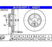 Disco freno ATE 24.0122-0271.1 anteriore, ventilato, altamente carbonizzato, 1 Pezzo