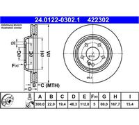 Disco freno ATE 24.0122-0302.1 posteriore, ventilato, altamente carbonizzato, 1 Pezzo