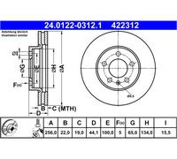 Disco freno ATE 24.0122-0312.1 anteriore, ventilato, altamente carbonizzato, 1 Pezzo