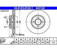 ATE Disco freno 24.0123-0122.1 – anteriore ventilato – 1 pezzo
