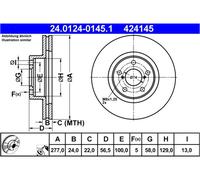 ATE Disco freno 24.0124-0145.1 anteriore ventilato 1 pezzo