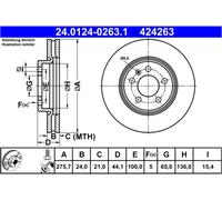 Disco freno ATE 24.0124-0263.1 anteriore, ventilato, altamente carbonizzato, 1 Pezzo