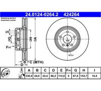 ATE Disco freno 24.0124-0264.2 Anteriore per BMW, Toyota - 2 pezzi