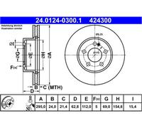Disco freno ATE 24.0124-0300.1 anteriore, ventilato, altamente carbonizzato, 1 Pezzo