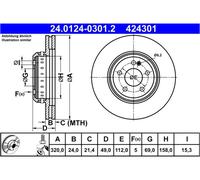 ATE Disco freno 24.0124-0301.2 posteriore, ventilato, altamente carbonizzato, 1 Pezzo