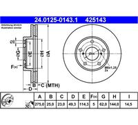 Disco freno ATE 24.0125-0143.1 anteriore, ventilato, 1 Pezzo