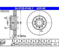 Disco freno ATE 24.0125-0145.1 anteriore, ventilato, altamente carbonizzato, 1 Pezzo