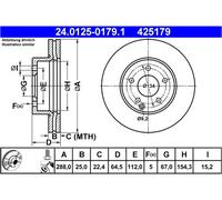 Disco freno ATE 24.0125-0179.1 anteriore, ventilato, altamente carbonizzato, 1 Pezzo