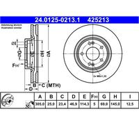 Disco freno ATE 24.0125-0213.1 anteriore, ventilato, altamente carbonizzato, 1 Pezzo