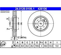 Disco freno ATE 24.0126-0106.1 anteriore, ventilato, 1 Pezzo