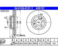 Disco freno ATE 24.0126-0121.1 anteriore, ventilato, altamente carbonizzato, 1 Pezzo