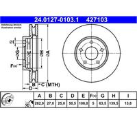 Disco freno ATE 24.0127-0103.1 anteriore, ventilato, altamente carbonizzato, 1 Pezzo