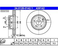 ATE Disco freno 24.0128-0142.1 anteriore ventilato altamente carbonizzato verniciato 1 pezzo