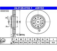 ATE 24.0128-0192.1 - Disco freno singolo anteriore ventilato 428192