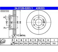 Disco freno ATE 24.0128-0203.1 anteriore, ventilato, altamente carbonizzato, 1 Pezzo