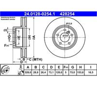 Disco freno ATE 24.0128-0254.1 anteriore, ventilato, altamente carbonizzato, 1 Pezzo
