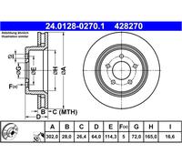 2x Disco freno ventilato 24.0128-0270.1 ATE per JEEP CHEROKEE