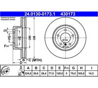 Disco freno ATE 24.0130-0173.1 anteriore, ventilato, altamente carbonizzato, 1 Pezzo