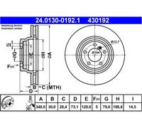 Disco freno ATE 24.0130-0192.1 anteriore, ventilato, altamente carbonizzato, 1 Pezzo