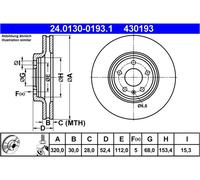 Disco freno ATE 24.0130-0193.1 anteriore, ventilato, altamente carbonizzato, 1 Pezzo