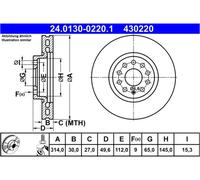 Disco freno ATE 24.0130-0220.1 anteriore, ventilato, altamente carbonizzato, 1 Pezzo