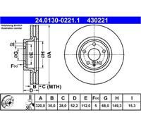 Disco freno ATE 24.0130-0221.1 anteriore, ventilato, altamente carbonizzato, 1 Pezzo