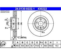 Disco freno ATE 24013002221 per PORSCHE VAG