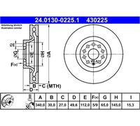 Disco freno ATE 24.0130-0225.1 anteriore, ventilato, altamente carbonizzato, 1 Pezzo