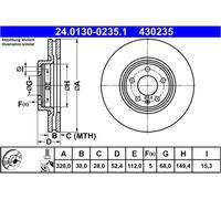 Disco freno ATE 24.0130-0235.1 anteriore, ventilato, altamente carbonizzato, 1 Pezzo