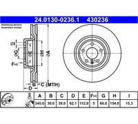 ATE Disco freno 24.0130-0236.1 anteriore ventilato per AUDI A6 Allroad C7 (4GH, 4GJ) 3.0 2014-2018