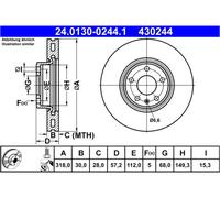 Disco freno ATE 24.0130-0244.1 anteriore, ventilato, altamente carbonizzato, 1 Pezzo
