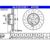 Disco freno ATE 24.0132-0100.1 anteriore, ventilato, altamente carbonizzato, 1 Pezzo