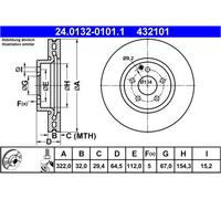 Disco freno ATE 24.0132-0101.1 anteriore, ventilato, altamente carbonizzato, 1 Pezzo
