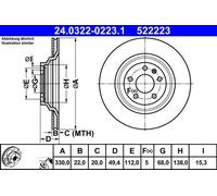 Disco freno AUDI A6 C6 2.0 TFSI 24.0322-0223.1 (1 pz)