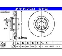 Disco freno ATE 24.0134-0103.1 anteriore, ventilato, altamente carbonizzato, 1 pezzo