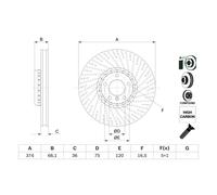 Disco freno BOSCH 0 986 479 E63 anteriore, ventilato, ad alto contenuto di carbonio, 1 pezzo