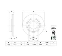 Disco freno BOSCH 0 986 479 G19 anteriore, ventilato, altamente carbonizzato, 1 Pezzo