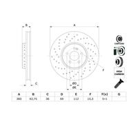 Disco freno BOSCH 0 986 479 G38 anteriore, ventilato, altamente carbonizzato, 1 Pezzo