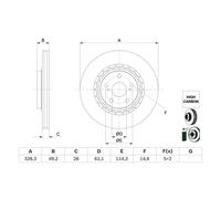 Disco freno BOSCH 0 986 479 G63 anteriore, ventilato, altamente carbonizzato, 1 Pezzo