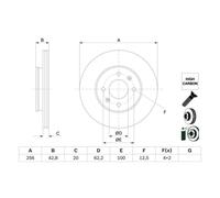 Disco freno BOSCH 0 986 479 G86 anteriore, ventilato, altamente carbonizzato, 1 Pezzo